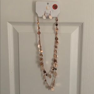 Rose gold necklace and earring set